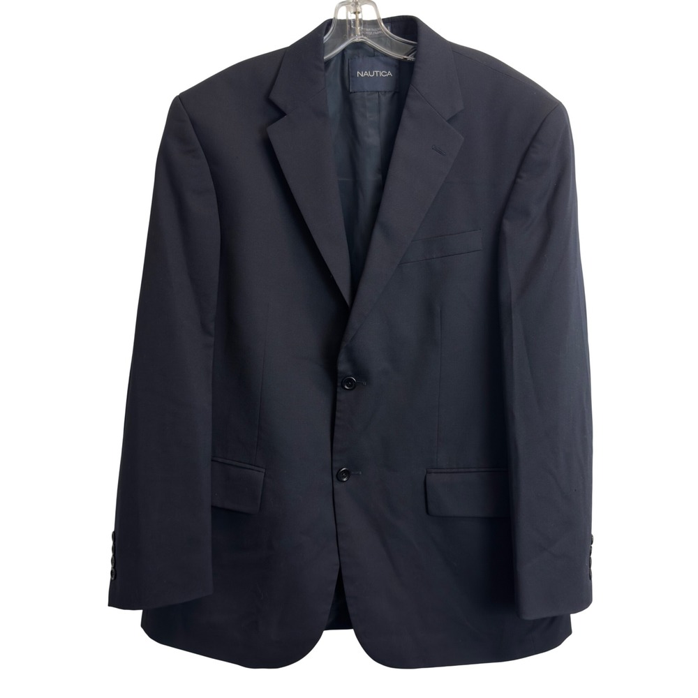 Nautica Mens 42R Navy Blue 100% Wool Jacket 2-Button Blazer Sport Coat
